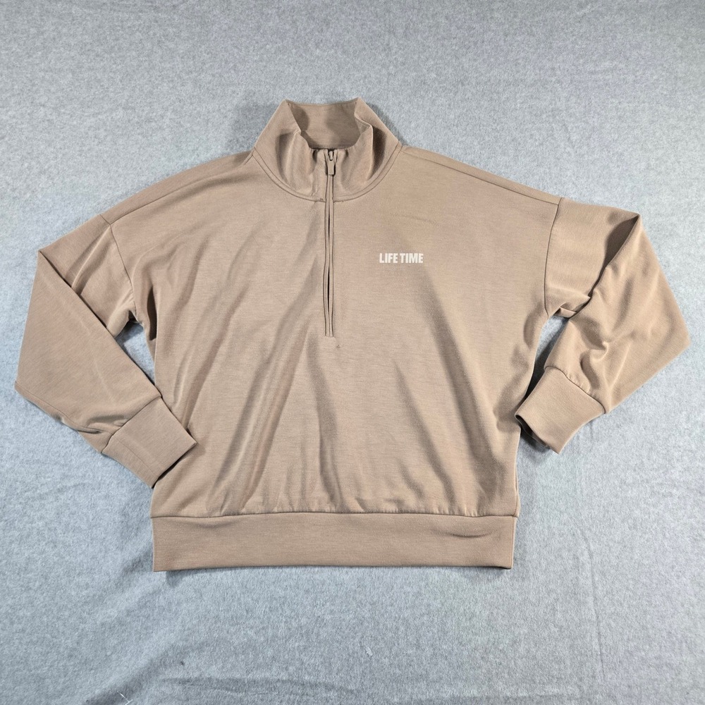 BYLT Premium Basics Womens Life Time Quarter Zip Pullover Tan Small WTPS0551-262